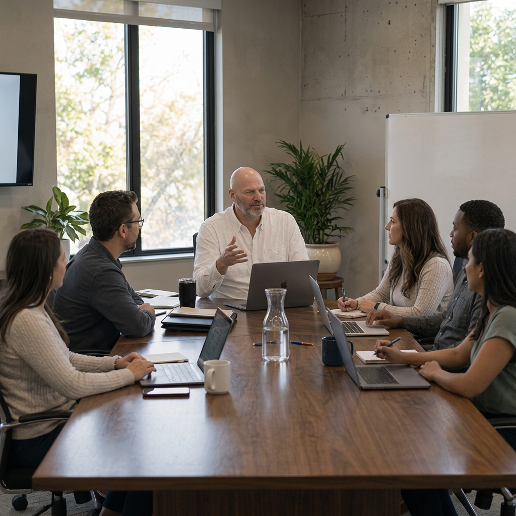 Jim Reynolds leading a conversation with a business owner