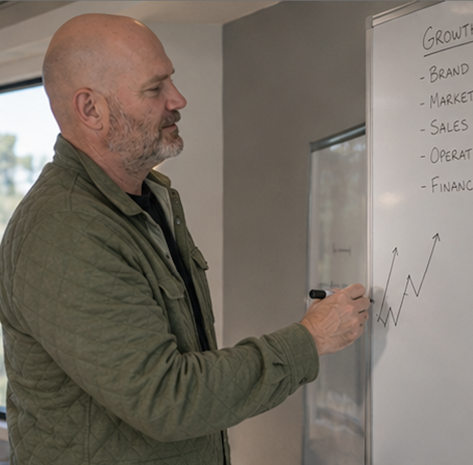 Jim Reynolds mapping growth on a whiteboard