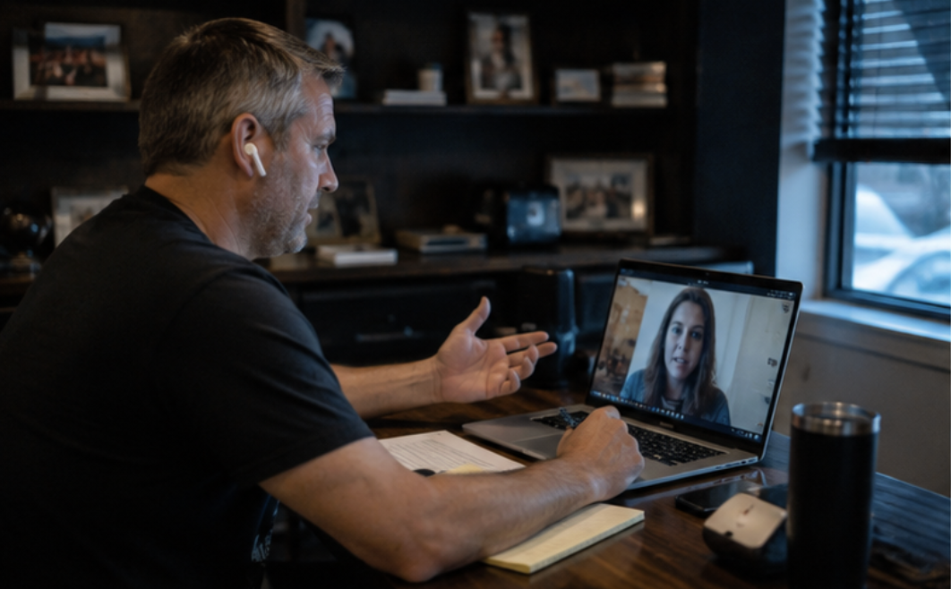 Executive listening on a video call