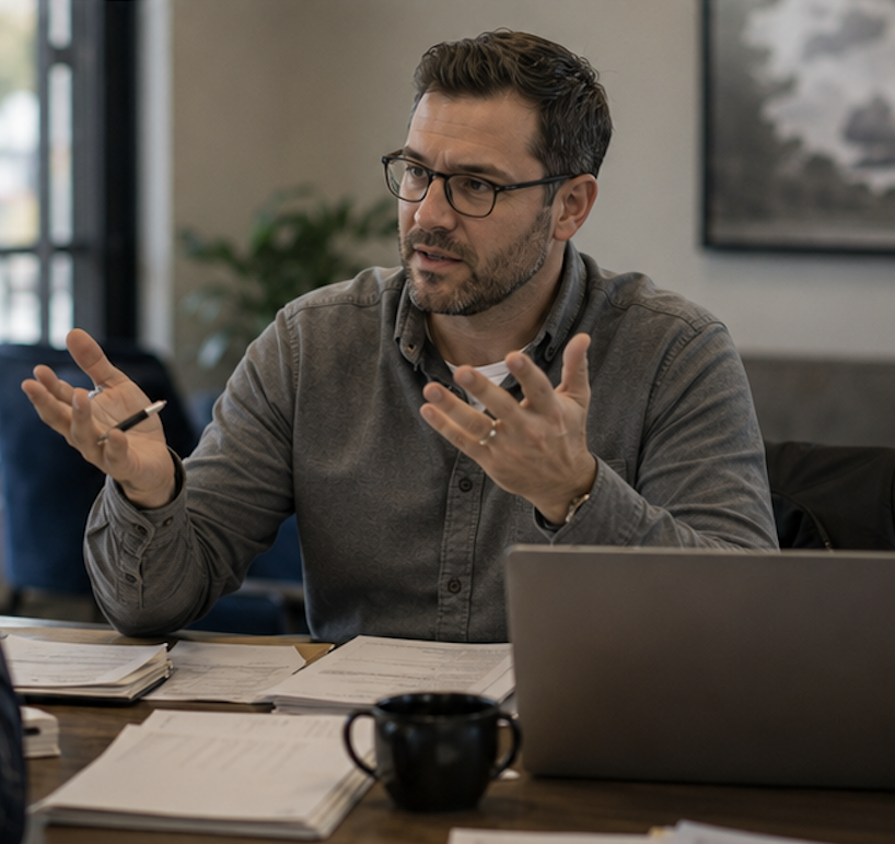 Leader explaining marketing spend in a meeting